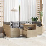 vidaXL 7-delni vrtni sofa set s blazinami bež poli ratan akacija | Shoptok.si