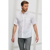 AC&Co / Altınyıldız Classics Men's White Comfort Fit Comfortable Cut, Buttoned Collar Linen-Looking 100% Cotton Short Sleeve Shirt. Cene