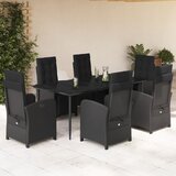 vidaXL Vrtna jedilna garnitura 7-delna z blazinami črna poli ratan, (21059567) | Shoptok.si