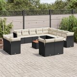 Maison Chic Seti vrtnega pohištva - Vrtna garnitura - Vrtni pohištvo set 14-delna z blazinami črn poli ratan, (21809193) | Shoptok.si