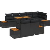 vidaXL 9 Dijelni Vrtni Trgovački Set s Jastucima Crni Poli Rattan Akacija | shoptok.hr
