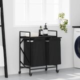  Košara za rublje s 2 pretinca i kotačićima, crni hrast | Shoptok.si