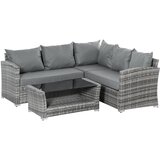 Outsunny 4-delna garnitura vrtnega pohištva iz PE ratana, lounge z vogalnim kavčem in kavno mizico s steklom, oblazinjene blazine s snemljivimi prevlekami, siva, (20754315) Cene