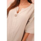 Kesi Włoski Women's muslin shirt with a button dark beige | shoptok.hr