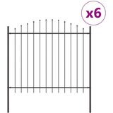 vidaXL Vrtna ograjna panela s konico Komplet 6 Siva Prašno lakirano jeklo | Shoptok.si