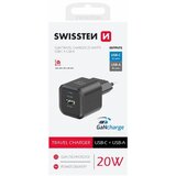 Swissten punjač za AC220, GaN, 20W, 1xUSB-C, 1xUSB-A, 3A, crni | shoptok.hr