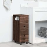 vidaXL Ozka kopalniška omarica s kolesi rjavi hrast inženirski les | Shoptok.si