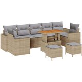  Set vrtnih sofa s jastučićima od bež poliratana i akacije 10 komada 3-dijelni set za objedovanje u vrtu s jastučićima od bež p | shoptok.hr