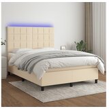 vidaXL Box spring postelja z vzmetnico LED krem 140x190 cm b Cene