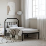 Maison Chic Kovinski Posteljni okvir - Enojna postelja - Postelja za odrasle z vzglavjem črn 90x200 cm, (21694338) | Shoptok.si