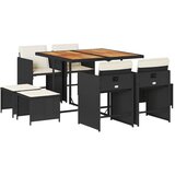 vidaXL 9-dijelni vrtni blagovaonski set s jastucima crni od poliratana | shoptok.hr