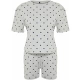 Trendyol Gray Melange 100% Cotton Heart Patterned T-shirt-Shorts Knitted Pajamas Set Cene
