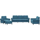  4-dijelni set sofa s jastucima plavi baršunasti - Plava S osloncem za noge | shoptok.hr