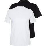 Trendyol Curve White-Black 2-Pack 100% Cotton Basic High Neck Knitted T-Shirt Cene