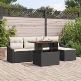 vidaXL 6-delni vrtni jedilni set z blazinami črnega poli ratana acacia | Shoptok.si
