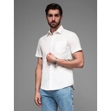 Ombre Men's short sleeve shirt with Cuban collar - dark beige