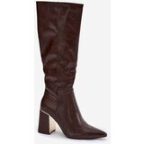 Boto Women's High Heel Boots with Gold Element Chocolate Alessine | ePonuda.com