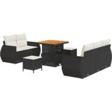 vidaXL 8-delna vrtna sedežna garnitura z blazinami Črn poli ratan Acacia | Shoptok.si