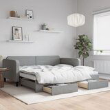 vidaXL Izvlečna dnevna postelja s predali svetlo siva 100x200 cm blago | Shoptok.si