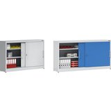 eurokraft pro Omara z drsnimi vrati, višina 1000 mm, s sredinsko predelno steno in 2 x 2 policama, širina 2000 mm, globina 420 mm, vrata svetlo modra | Shoptok.si