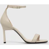 Calvin Klein Usnjeni sandali GEO STILETTO SANDAL bež barva, HW0HW01610