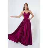Lafaba Women's Long Satin Evening & Prom Dress with Plum Rope Straps and Waist Belt | Shoptok.si