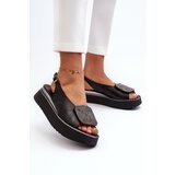Zazoo 1786 Leather Women's Platform Sandals with Embellishment Black | Shoptok.si