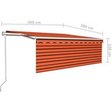 vidaXL Avtomatska tenda s senčilom LED + senzor 4x3 m oranžna in rjava | Shoptok.si