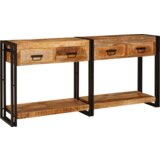 vidaXL Konzolne mizice 2 pcs Rjava 160 x 33 x 75 cm Trd grob mango les | Shoptok.si