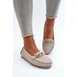 Kesi Women's leather loafers with embellishment, beige S.Barski