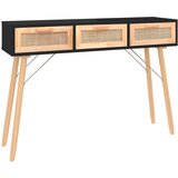 Maison Chic konzolna miza - miza ob steni črna 105x30x75 cm borovina in naravni ratan, (21785931) Cene