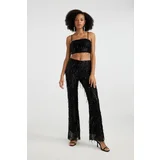 Defacto Flayer Fit Normal Waist Standard Sequined Black Trousers