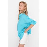 Trendyol Turquoise Pleated Woven Beach Shirt cene