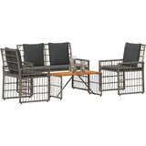  Set vanjskog namještaja s jastukom 4 pcs Siva i tamno siva - siva i tamnosiva 2x pojedinačna stolica +1x klupa +1x veliki stol | shoptok.hr
