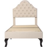 Lumor Oblazinjena postelja 90x200 cm iz žameta z nastavljivim vzglavnikom + lesenimi letvicami - Bež, (22155954) | Shoptok.si