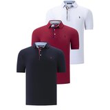 Dewberry TRIPLE SET T8582 MENS T-SHIRT-NAVY BLUE-WHITE-BURGUNDY Cijene