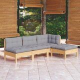 Maison Chic Seti vrtnega pohištva - Vrtna garnitura - Vrtni pohištvo set 4-delna s sivimi blazinami borovina, (21819209) | Shoptok.si