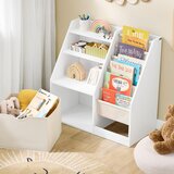 SoBuy otroška knjižna omara Montessori s tremi policami in košaro bela 80x40x80 cm, (5000009217) | Shoptok.si