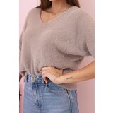 Kesi Włoski Women's sweater made of soft fluff with a V-neck short sleeves green | shoptok.hr