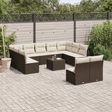  12-dijelni set vrtnih sofa od poliratana s jastucima smeđi | shoptok.hr