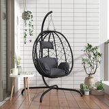  The Living Store Viseči stol jajček z blazino antracit poli ratan in jeklo - Viseči Stol Jajček, (21440722) Cene