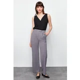 Trendyol Gray Velcro Closure Detailed Straight/Straight Cut Woven Trousers