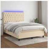 vidaXL Box spring postelja z vzmetnico LED krem 140x190 cm b | Shoptok.si