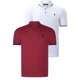Dewberry DOUBLE SET T8586 MEN'S T-SHIRT-WHITE-BURGUNDY Cene