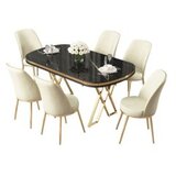 Hanah home set trpezarijski sto i 6 stolica lai black marble gold cream | ePonuda.com
