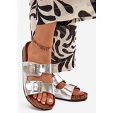 EVENTO Women's Cork Platform Slippers With Buckles Silver Vesina | Shoptok.si
