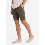 Ombre Men's knit shorts with rolled up legs - olive | Eponuda.ba