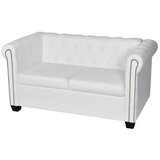 vidaXL Chesterfield kavč dvosed umetno usnje bele barve Cene
