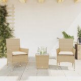 vidaXL Bistro garnitura 3-delna z blazinami bež poli ratan in steklo Cene