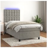  Box spring postelja z vzmetnico LED svetlo siva 90x200 cm žamet | Shoptok.si